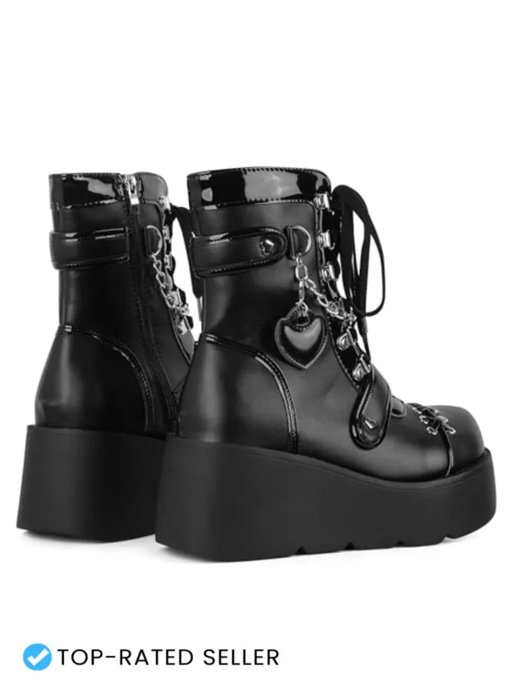 Platform Chunky Heel Boots Women Round Toe Lace Up Ankle Booties